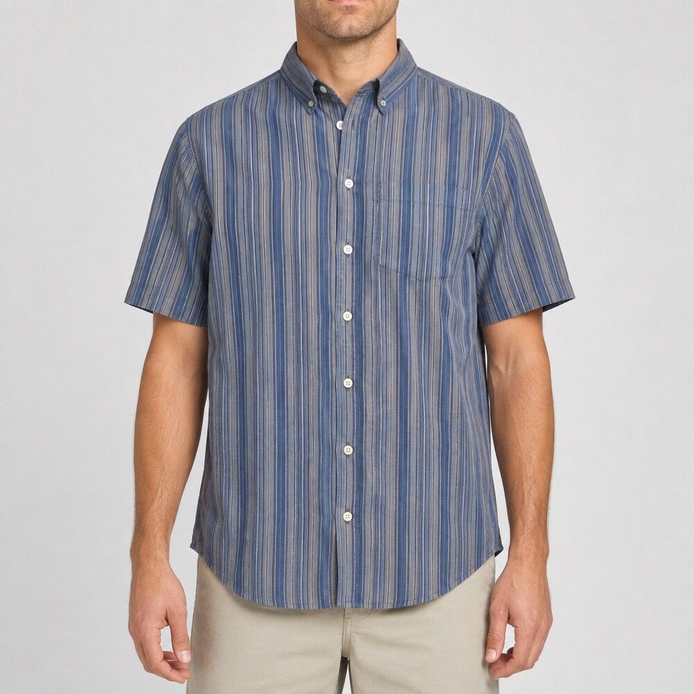 Puritan Men's M Short Sleeve Button-Down Striped Wrinkle Resistant Shirt 38/40